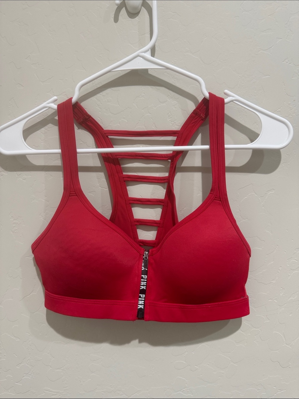 PINK Victoria's Secret Red Front Zip Strappy Ladder-Back Sports Bra